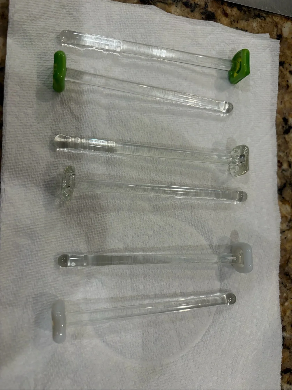 Clear Glass Stirring Rods with Green and White Ends - Pack